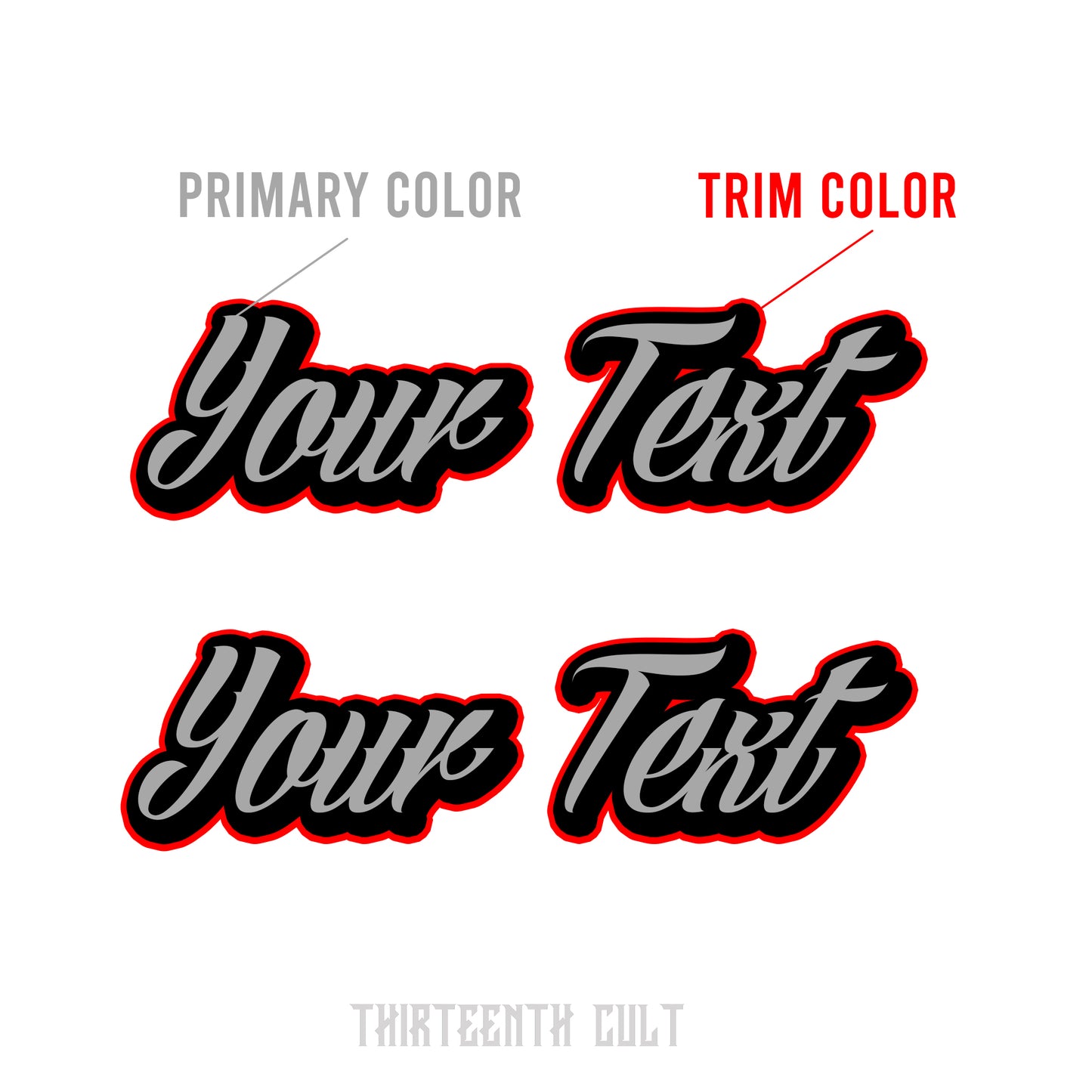 Silver Foil Decal x2 - Heavy Script Font / 3 Layer Vinyl