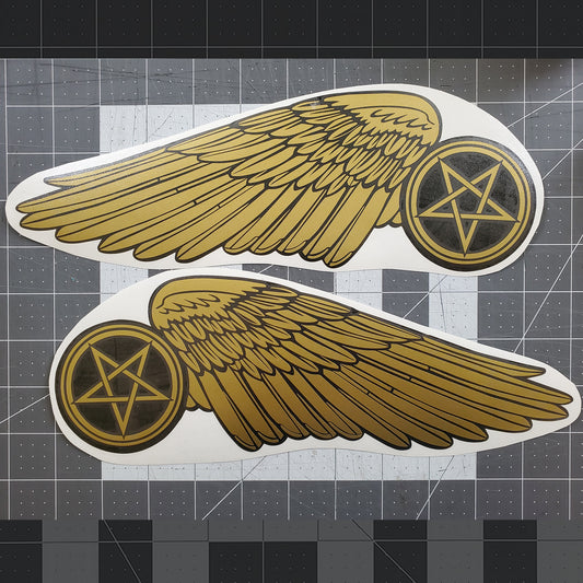Pentagram Motorcycle Tank Decal / Soft Metallic Gold