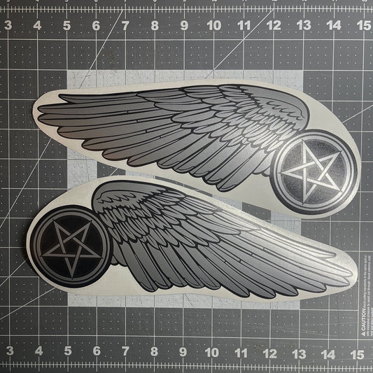 Pentagram Motorcycle Tank Decal / Soft Metallic Silver