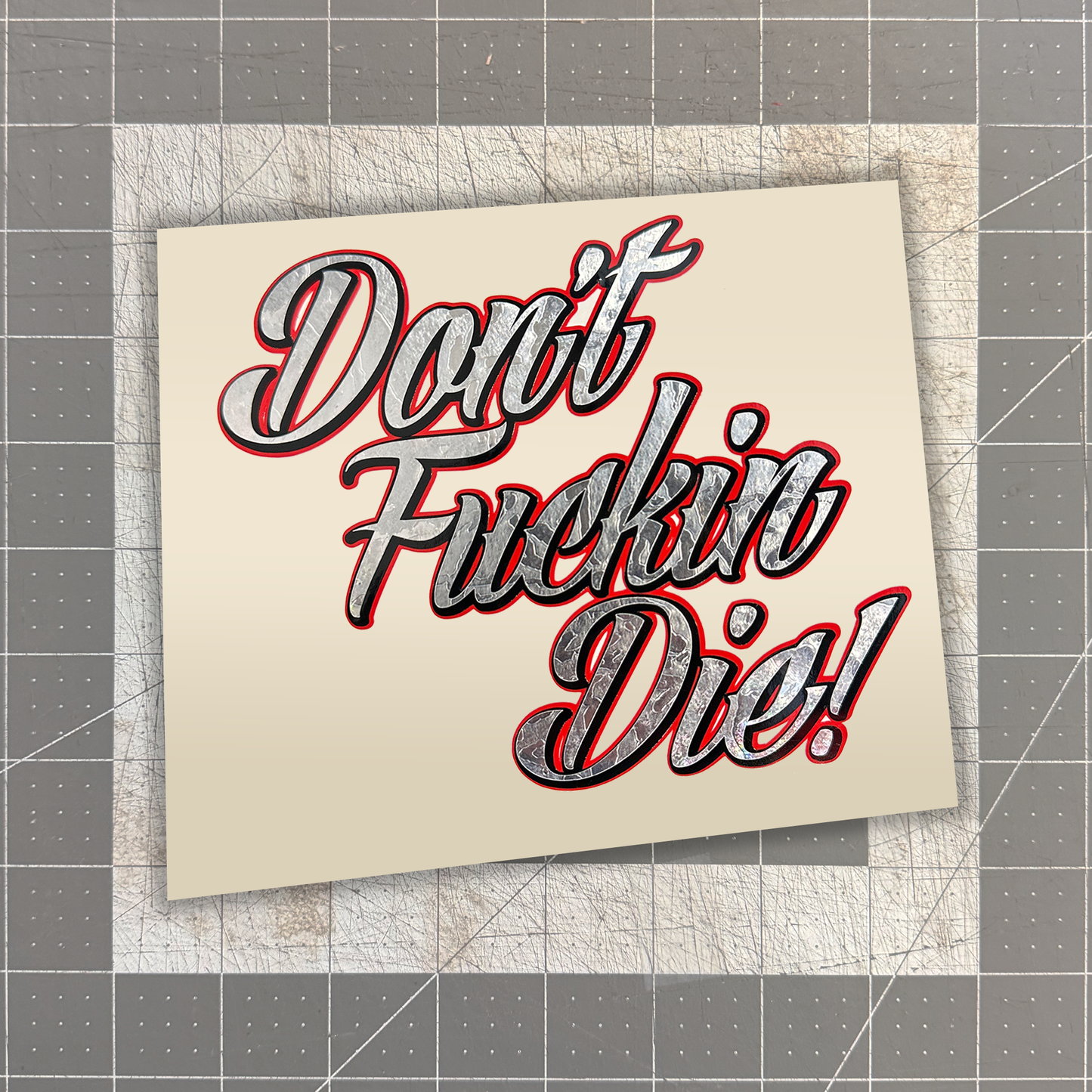 Don't Fucking Die / Silver Foil 3 Layer Vinyl Decal Set with 2 Swing Arm Decals