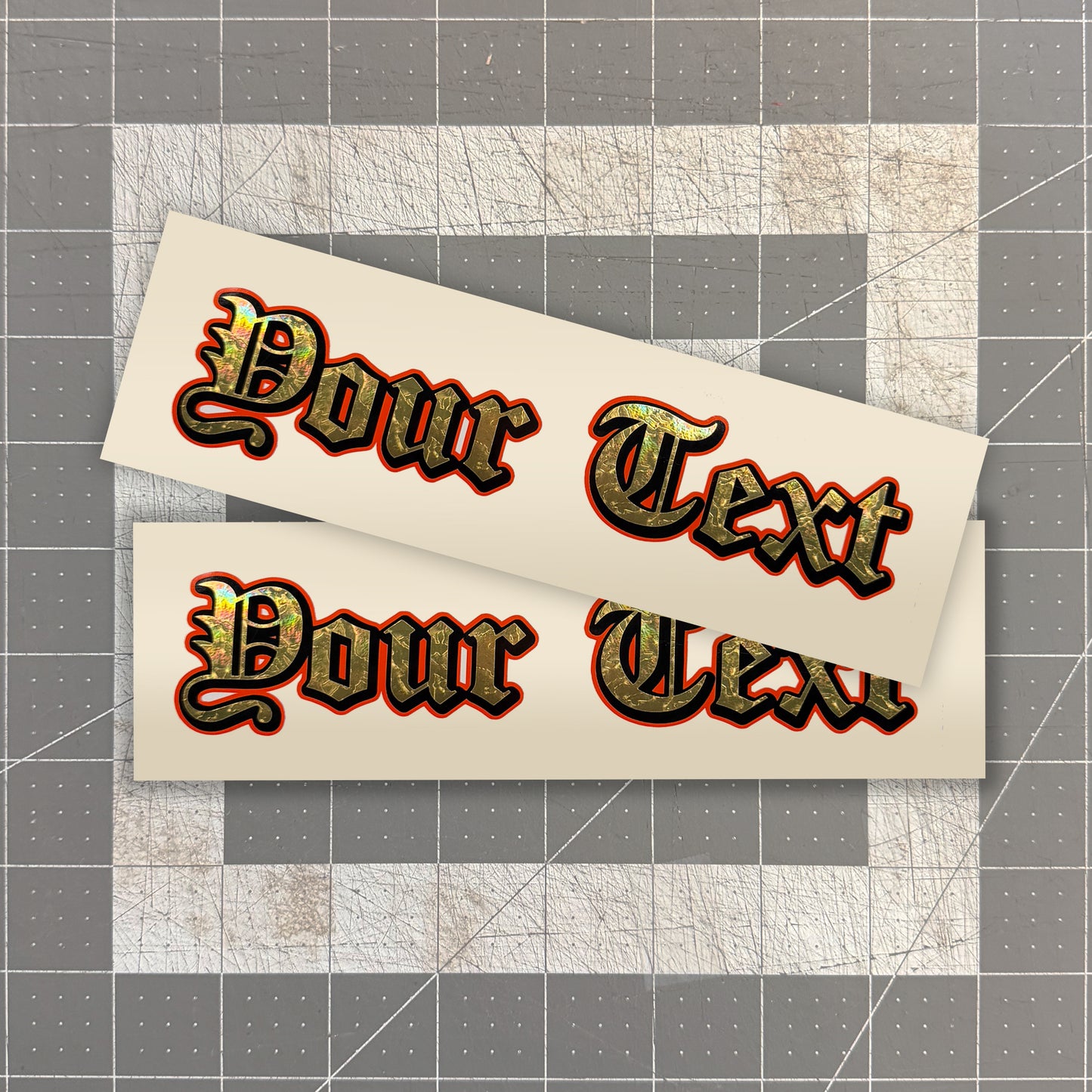 Gold Foil Decal x2 - Old E Font / 3 Layer Vinyl