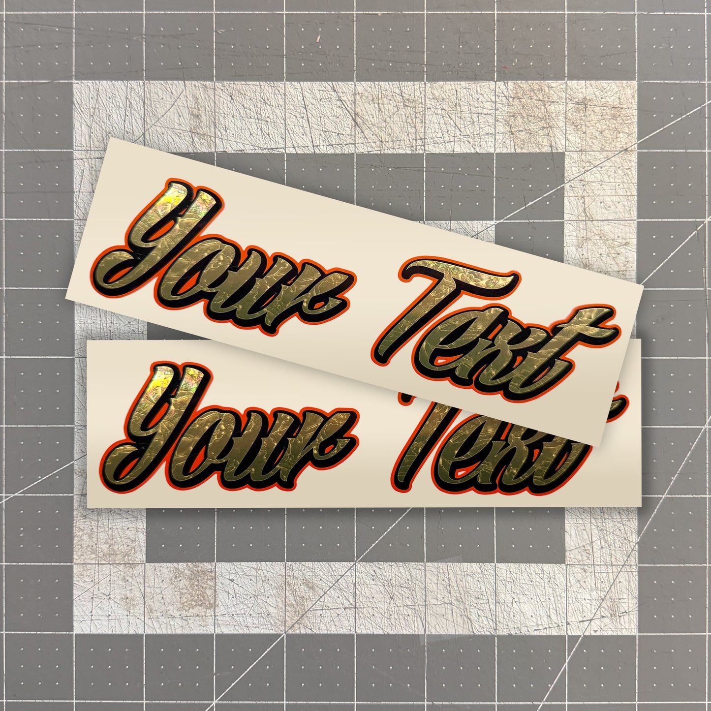 Gold Foil Decal x2 - Heavy Script Font / 3 Layer Vinyl