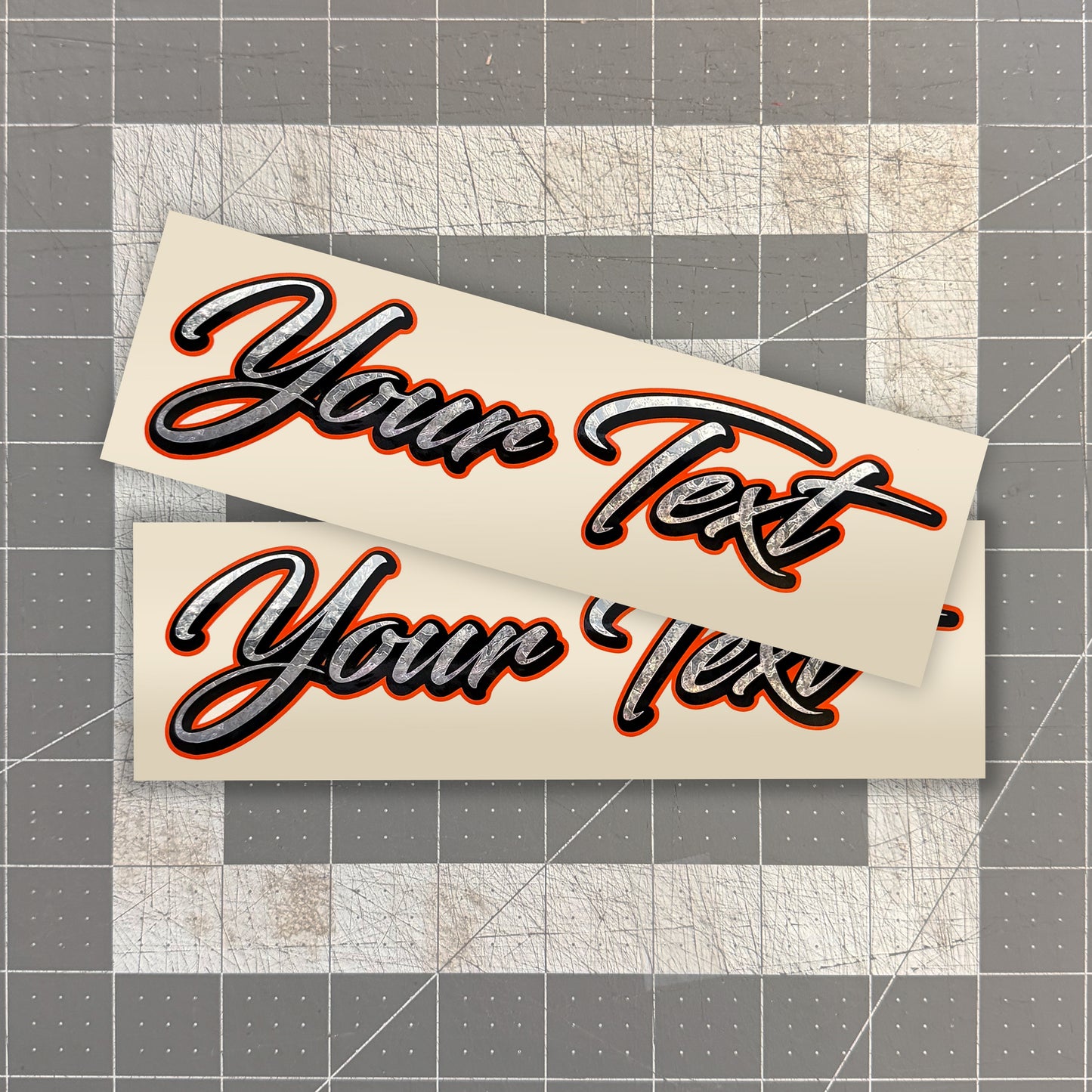 Silver Foil Decal x2 - Script Font / 3 Layer Vinyl