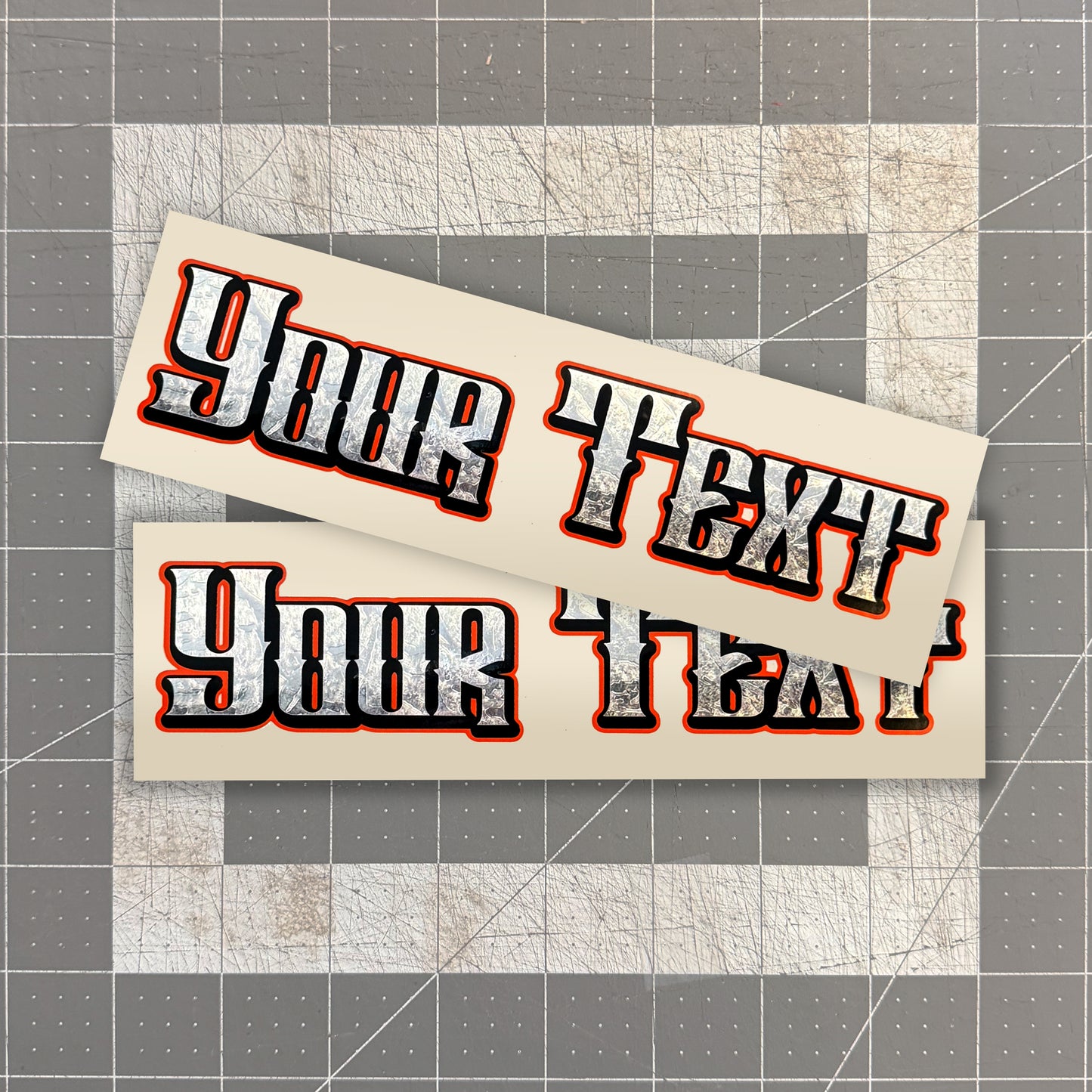 Silver Foil Decal x2 - Old School Font / 3 Layer Vinyl