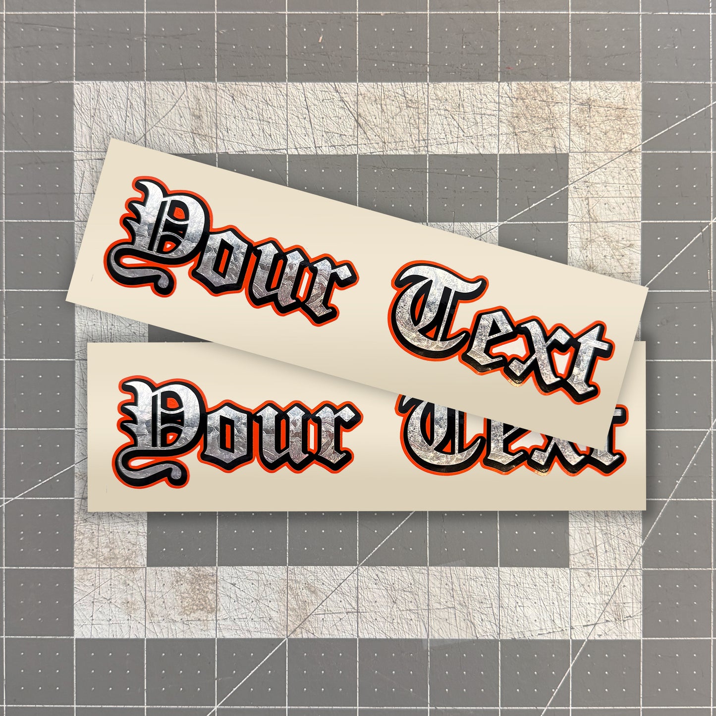 Silver Foil Decal x2 - Old E Font / 3 Layer Vinyl
