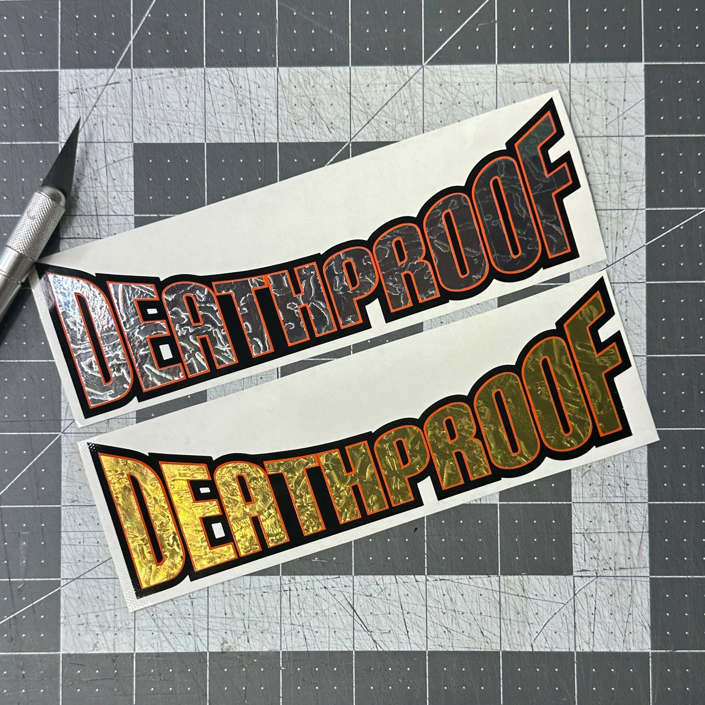 Custom Text Helmet Decal - Bold Font - 3 Layer Gold / Silver Foil Vinyl